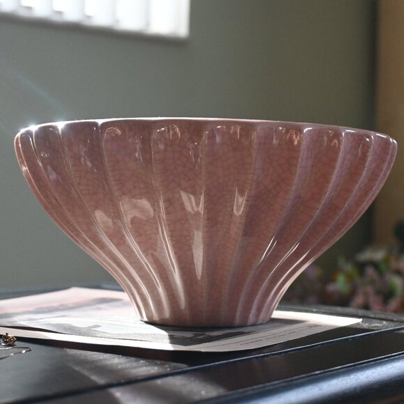 VTG Formalities Baum Brothers Fluted Crackle Collection Pink Vase Bowl - Picture 8 of 10